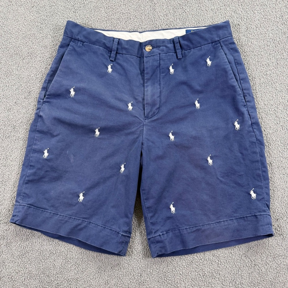 Polo Ralph Lauren Mens Navy All Over Pony Logo Stretch Classic Fit Shorts 30